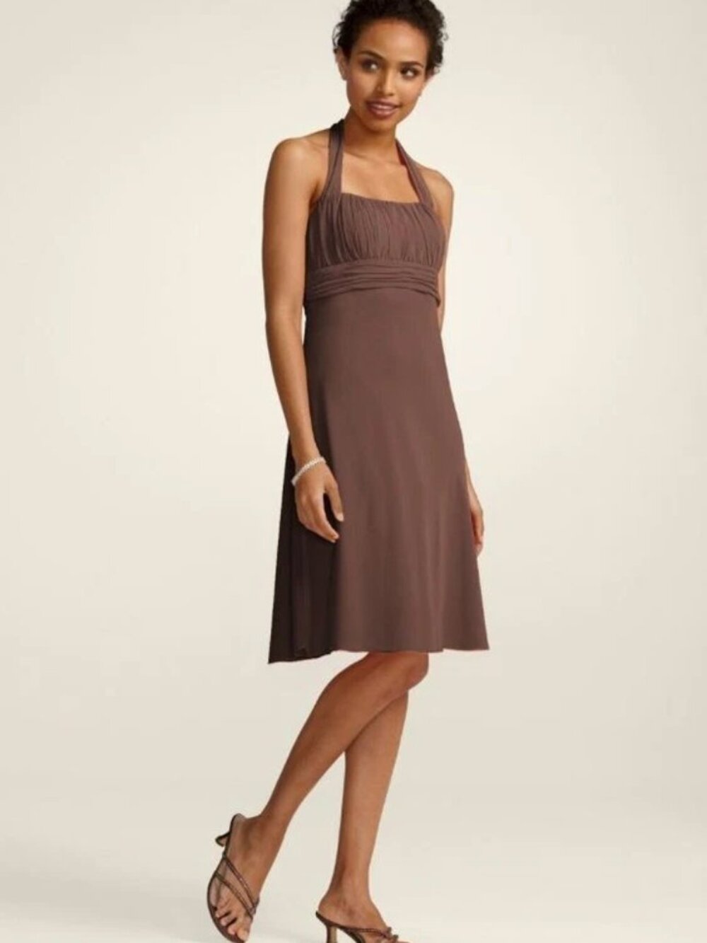 David's Bridal short brown halteneck dress